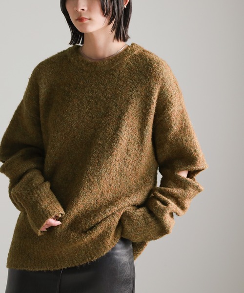 select MOCA（セレクトモカ）の「オープンスリーブブークレーニット（ニット/セーター・レディース・オリーブ/ブルー/チャコール・FREE）」の7枚目の写真