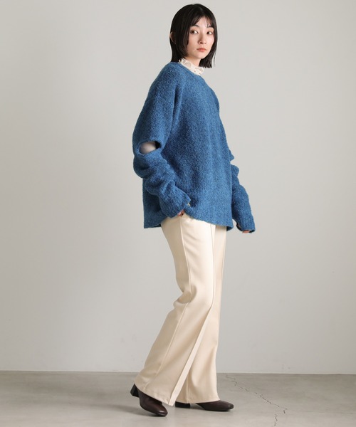 select MOCA（セレクトモカ）の「オープンスリーブブークレーニット（ニット/セーター・レディース・オリーブ/ブルー/チャコール・FREE）」の6枚目の写真