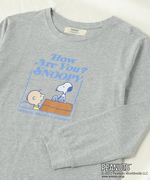 PEANUTS(ピーナッツ)の「【ピーナッツ/PEANUTS】スヌーピー&フレンドロンT(Tシャツ/カットソー・レディース・ブルー/スモークピンク/グレー/モスグリーン/チャコール/アイボリー/インディゴブルー/ブラック/ピンク/オフホワイト/ネイビー/チャコールグレー/グリーン/マスタード/パープル/杢グレー・L/LL/3L/M)」の7枚目の写真