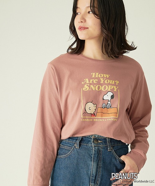 PEANUTS(ピーナッツ)の「【ピーナッツ/PEANUTS】スヌーピー&フレンドロンT(Tシャツ/カットソー・レディース・ブルー/スモークピンク/グレー/モスグリーン/チャコール/アイボリー/インディゴブルー/ブラック/ピンク/オフホワイト/ネイビー/チャコールグレー/グリーン/マスタード/パープル/杢グレー・L/LL/3L/M)」の16枚目の写真