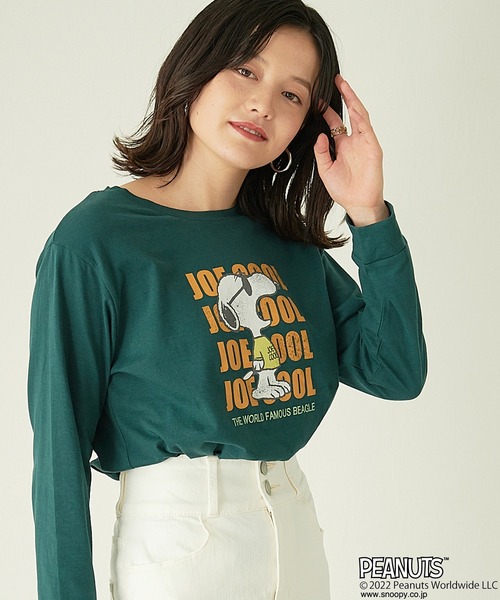 PEANUTS(ピーナッツ)の「【ピーナッツ/PEANUTS】スヌーピー&フレンドロンT(Tシャツ/カットソー・レディース・ブルー/スモークピンク/グレー/モスグリーン/チャコール/アイボリー/インディゴブルー/ブラック/ピンク/オフホワイト/ネイビー/チャコールグレー/グリーン/マスタード/パープル/杢グレー・L/LL/3L/M)」の9枚目の写真