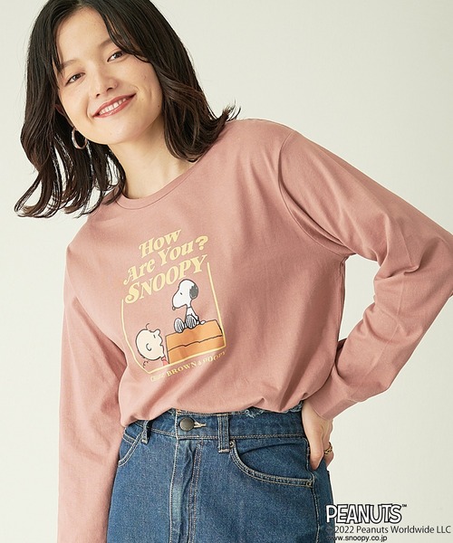 PEANUTS(ピーナッツ)の「【ピーナッツ/PEANUTS】スヌーピー&フレンドロンT(Tシャツ/カットソー・レディース・ブルー/スモークピンク/グレー/モスグリーン/チャコール/アイボリー/インディゴブルー/ブラック/ピンク/オフホワイト/ネイビー/チャコールグレー/グリーン/マスタード/パープル/杢グレー・L/LL/3L/M)」の21枚目の写真