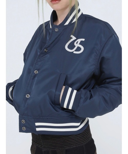 UGLY SHADOW(アグリーシャドウ)の「【Ugly shadow/アグリーシャドウ】BASEBALL JUMPER / ベースボールジャケット ジャンパー ジャンバー アウター 羽織 秋服 冬服 スカジャン ブルゾン Y2K(ブルゾン・レディース・ブラック/ダークブルー・ONE SIZE)」の22枚目の写真