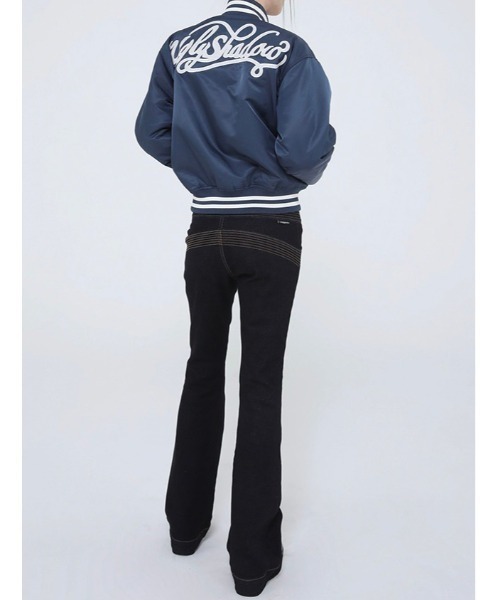 UGLY SHADOW(アグリーシャドウ)の「【Ugly shadow/アグリーシャドウ】BASEBALL JUMPER / ベースボールジャケット ジャンパー ジャンバー アウター 羽織 秋服 冬服 スカジャン ブルゾン Y2K(ブルゾン・レディース・ブラック/ダークブルー・ONE SIZE)」の16枚目の写真