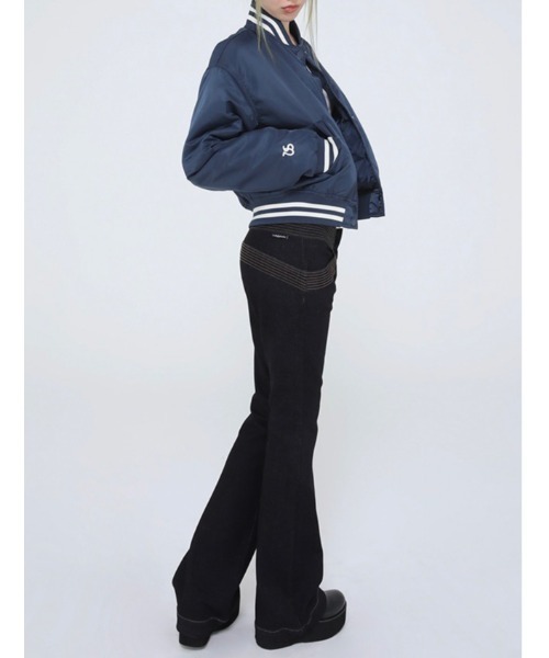 UGLY SHADOW(アグリーシャドウ)の「【Ugly shadow/アグリーシャドウ】BASEBALL JUMPER / ベースボールジャケット ジャンパー ジャンバー アウター 羽織 秋服 冬服 スカジャン ブルゾン Y2K(ブルゾン・レディース・ブラック/ダークブルー・ONE SIZE)」の15枚目の写真