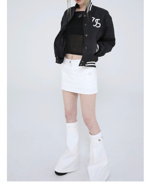 UGLY SHADOW(アグリーシャドウ)の「【Ugly shadow/アグリーシャドウ】BASEBALL JUMPER / ベースボールジャケット ジャンパー ジャンバー アウター 羽織 秋服 冬服 スカジャン ブルゾン Y2K(ブルゾン・レディース・ブラック/ダークブルー・ONE SIZE)」の4枚目の写真