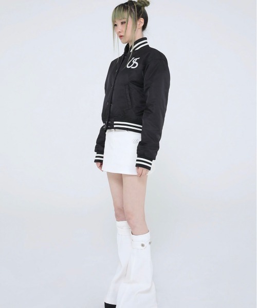 UGLY SHADOW(アグリーシャドウ)の「【Ugly shadow/アグリーシャドウ】BASEBALL JUMPER / ベースボールジャケット ジャンパー ジャンバー アウター 羽織 秋服 冬服 スカジャン ブルゾン Y2K(ブルゾン・レディース・ブラック/ダークブルー・ONE SIZE)」の9枚目の写真