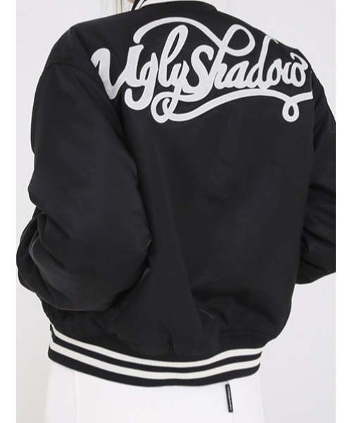 UGLY SHADOW(アグリーシャドウ)の「【Ugly shadow/アグリーシャドウ】BASEBALL JUMPER / ベースボールジャケット ジャンパー ジャンバー アウター 羽織 秋服 冬服 スカジャン ブルゾン Y2K(ブルゾン・レディース・ブラック/ダークブルー・ONE SIZE)」の13枚目の写真