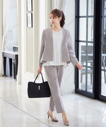Flolia（フロリア）の「【3点セット】ペプラムノーカラージャケット・ブラウス・テーパードパンツ セットアップ スーツ フォーマル セレモニー 卒業式 卒園式 入学式 入園式 ビジネス 七五三【洗える】（スーツセット）」