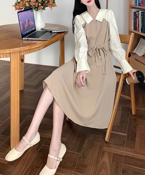 Amulet（アミュレット）の「ウエストマークドッキングワンピース（ワンピース・レディース・ベージュ・M/L/XL）」の6枚目の写真