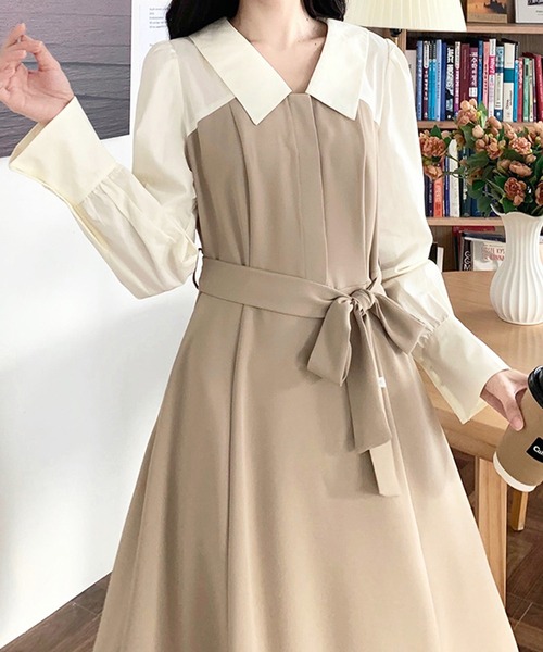 Amulet（アミュレット）の「ウエストマークドッキングワンピース（ワンピース・レディース・ベージュ・M/L/XL）」の9枚目の写真