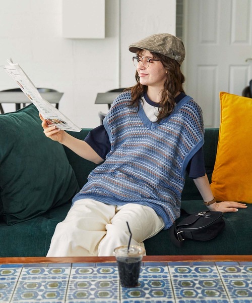 美品✨　muta marine ホワイト　 Vネックベスト 現行品 セール】 ファンシーミックス Vネックベスト （ニット・セーター