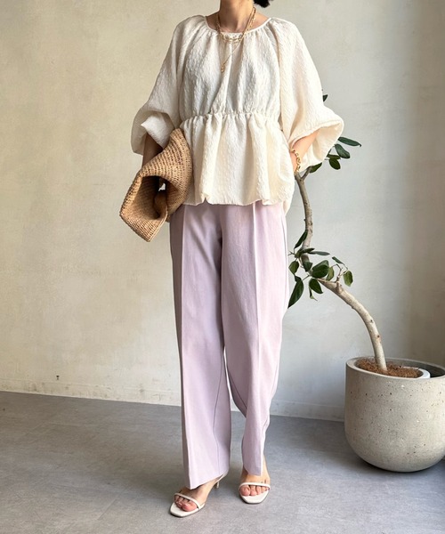 DouDou(ドゥドゥ)の「シェルタリングセンタープレスパンツ(スラックス・レディース・グリーン/ピンク/ベージュ・36/38)」の22枚目の写真