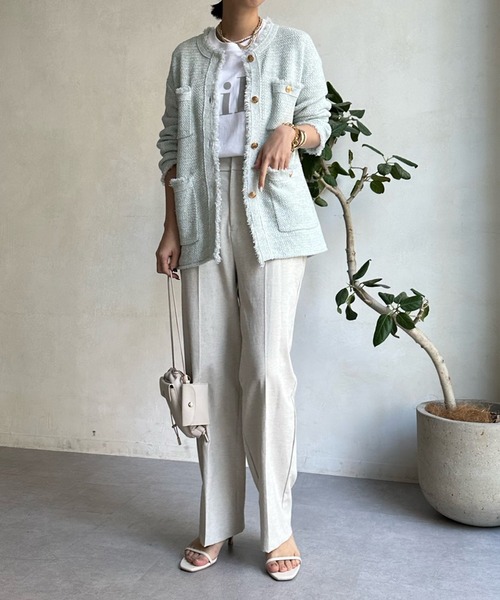 DouDou(ドゥドゥ)の「シェルタリングセンタープレスパンツ(スラックス・レディース・グリーン/ピンク/ベージュ・36/38)」の4枚目の写真