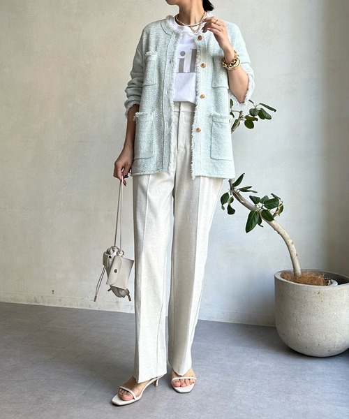 DouDou(ドゥドゥ)の「シェルタリングセンタープレスパンツ(スラックス・レディース・グリーン/ピンク/ベージュ・36/38)」の5枚目の写真