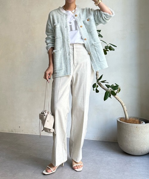 DouDou(ドゥドゥ)の「シェルタリングセンタープレスパンツ(スラックス・レディース・グリーン/ピンク/ベージュ・36/38)」の6枚目の写真