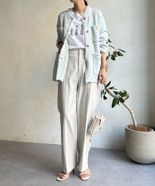 DouDou(ドゥドゥ)の「シェルタリングセンタープレスパンツ(スラックス・レディース・グリーン/ピンク/ベージュ・36/38)」の7枚目の写真