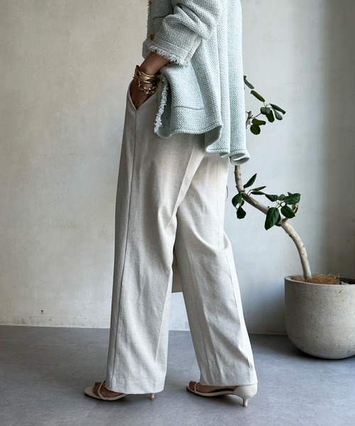 DouDou(ドゥドゥ)の「シェルタリングセンタープレスパンツ(スラックス・レディース・グリーン/ピンク/ベージュ・36/38)」の12枚目の写真