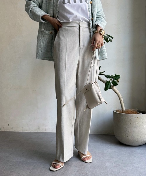 DouDou(ドゥドゥ)の「シェルタリングセンタープレスパンツ(スラックス・レディース・グリーン/ピンク/ベージュ・36/38)」の11枚目の写真