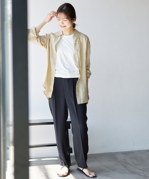 セール】PEジョーゼットタックテーパードパンツ（スラックス