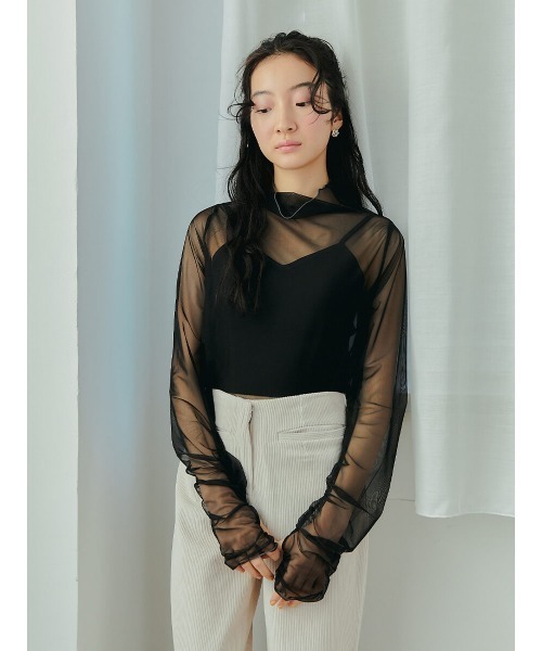 Ayla(アイラ)の「arm point sheer tops(シャツ/ブラウス・レディース・ブラック/ライトベージュ・FREE)」の4枚目の写真
