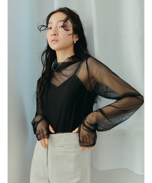 Ayla(アイラ)の「arm point sheer tops(シャツ/ブラウス・レディース・ブラック/ライトベージュ・FREE)」の5枚目の写真