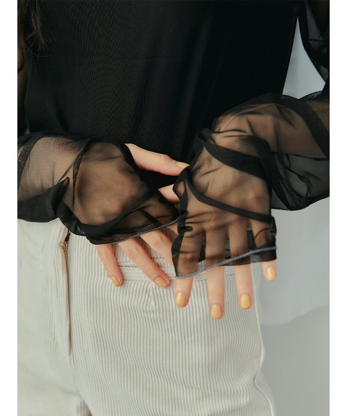 Ayla(アイラ)の「arm point sheer tops(シャツ/ブラウス・レディース・ブラック/ライトベージュ・FREE)」の6枚目の写真