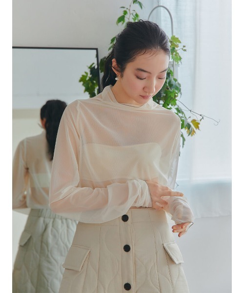 Ayla(アイラ)の「arm point sheer tops(シャツ/ブラウス・レディース・ブラック/ライトベージュ・FREE)」の14枚目の写真