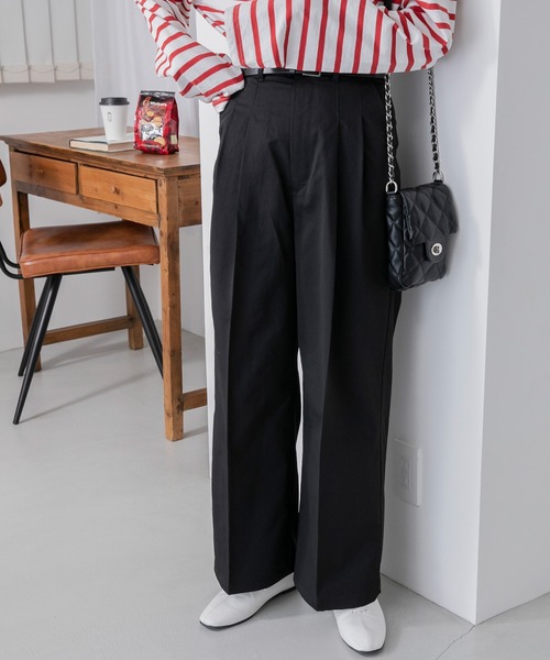 BONLECILL（ボンルシール）の「センタープレス ハイウエスト2タックワイドチノパンツ（チノパンツ・レディース・オフホワイト/ブラック/ベージュ/ライトカーキ・M/S/L）」の20枚目の写真