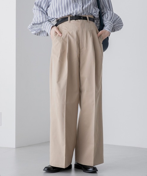 BONLECILL（ボンルシール）の「センタープレス ハイウエスト2タックワイドチノパンツ（チノパンツ・レディース・オフホワイト/ブラック/ベージュ/ライトカーキ・M/S/L）」の21枚目の写真