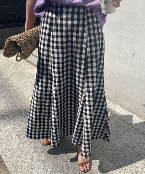 Doux archives（ドゥアルシーヴ）の「ギンガムチェックマーメイドスカート（スカート・レディース・ネイビー/ブラック・FREE）」の5枚目の写真
