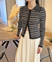 衿付きボーダーカーディガン
