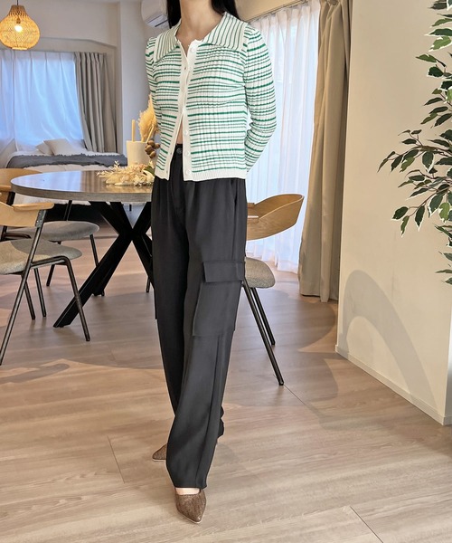 Jewelobe(ジュエローブ)の「衿付きボーダーカーディガン(カーディガン/ボレロ・レディース・アイボリー/ブラック/グリーン・FREE)」の15枚目の写真