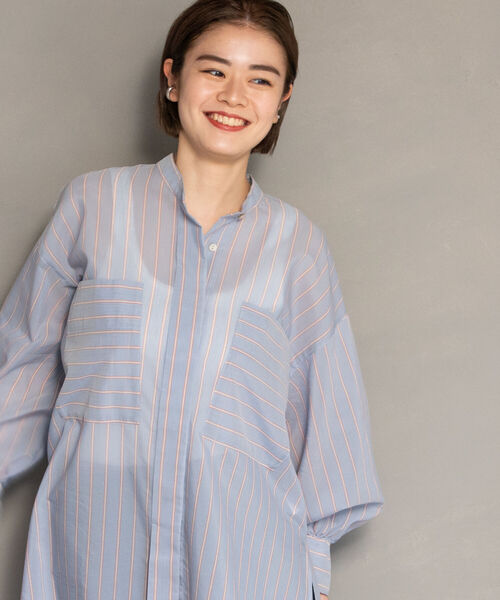 シアーストライプオーバーサイズロングシャツ(セットアップ可) シアーストライプ オーバーサイズ ロングシャツ ( セットアップ 可)
