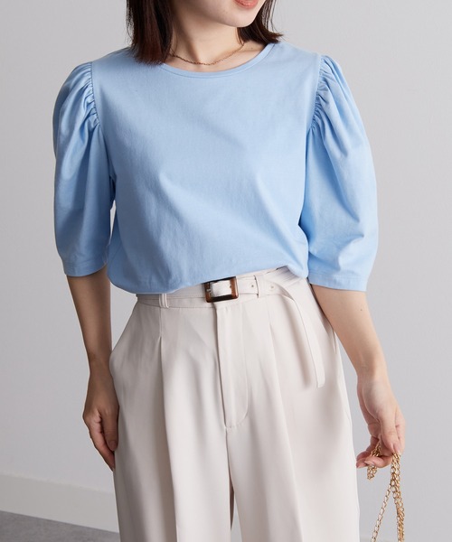 RANAN(ラナン)の「ひんやり!パワーショルダープルオーバー(Tシャツ/カットソー・レディース・ダークブラウン/ライトグレー/オフホワイト/ブラック/ブルー・M/L/LL)」の5枚目の写真