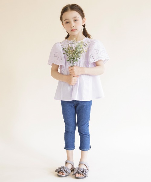 BRANSHES(ブランシェス)の「【プチレディ】袖スカラップ刺繍半袖チュニック(チュニック・キッズ・オフホワイト/ラベンダー・110/150/120/140/130/100/90)」の6枚目の写真