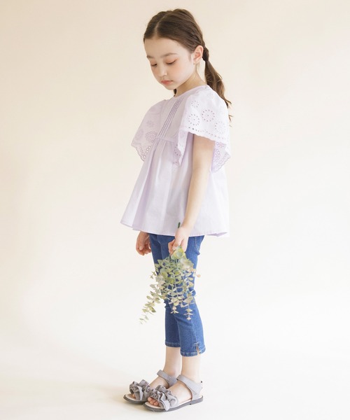 BRANSHES(ブランシェス)の「【プチレディ】袖スカラップ刺繍半袖チュニック(チュニック・キッズ・オフホワイト/ラベンダー・110/150/120/140/130/100/90)」の7枚目の写真