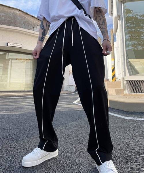 SEN TOKYO(セントーキョー)の「バイカラーライン ワイドスウェットパンツ ユニセックス(スウェットパンツ・メンズ・グリーン/ブラック・M/L)」の5枚目の写真
