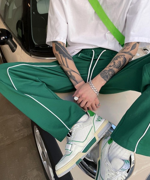 SEN TOKYO(セントーキョー)の「バイカラーライン ワイドスウェットパンツ ユニセックス(スウェットパンツ・メンズ・グリーン/ブラック・M/L)」の9枚目の写真