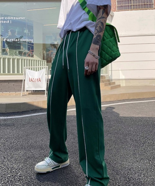 SEN TOKYO(セントーキョー)の「バイカラーライン ワイドスウェットパンツ ユニセックス(スウェットパンツ・メンズ・グリーン/ブラック・M/L)」の4枚目の写真