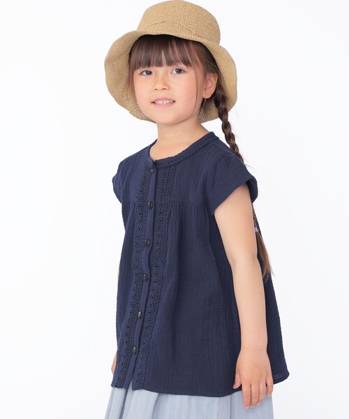 SHIPS KIDS:100～130cm / ガーゼ×レース ブラウス