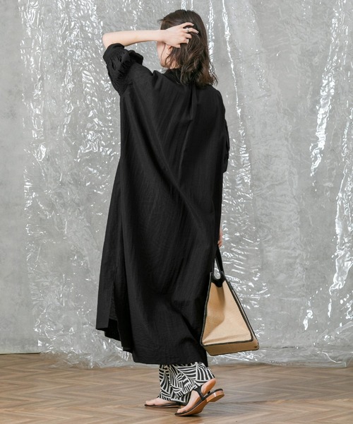 CLOCHE（クロシェ）の「麻混キーネック袖ギャザーワンピース