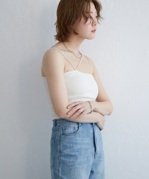 notch.（ノッチ）の「カップ付きベアキャミソール（キャミソール・レディース・オフホワイト/ブラック・M）」の7枚目の写真