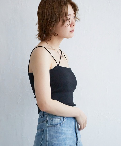 notch.（ノッチ）の「カップ付きベアキャミソール（キャミソール・レディース・オフホワイト/ブラック・M）」の4枚目の写真