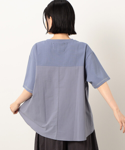 ONIGIRI(オニギリ)の「配色ステッチ バックフレア Tシャツ(Tシャツ/カットソー・レディース・ベージュ/オフホワイト/カーキ/チャコール/サックスブルー/イエロー・FREE)」の14枚目の写真