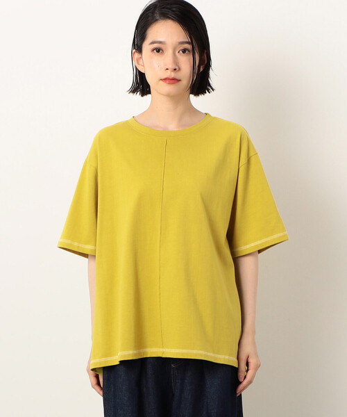 ONIGIRI(オニギリ)の「配色ステッチ バックフレア Tシャツ(Tシャツ/カットソー・レディース・ベージュ/オフホワイト/カーキ/チャコール/サックスブルー/イエロー・FREE)」の15枚目の写真