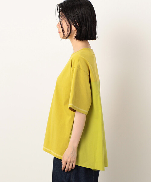 ONIGIRI(オニギリ)の「配色ステッチ バックフレア Tシャツ(Tシャツ/カットソー・レディース・ベージュ/オフホワイト/カーキ/チャコール/サックスブルー/イエロー・FREE)」の16枚目の写真