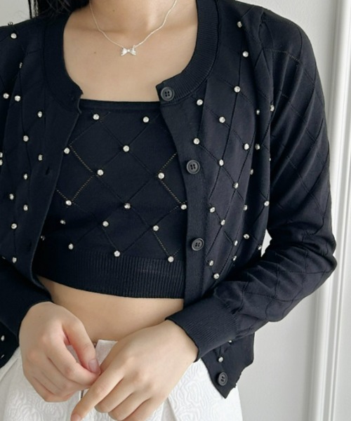 セール】ジュエルビジューカーディガン＋ニットキャミ