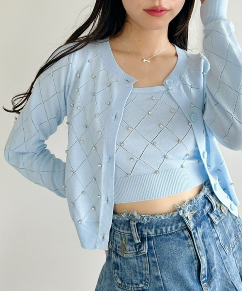 セール】ジュエルビジューカーディガン＋ニットキャミアンサンブル