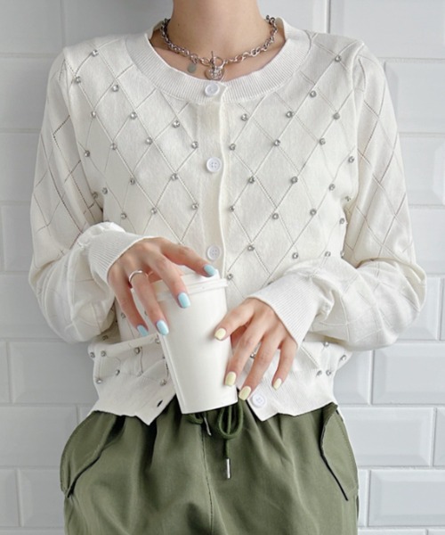 【美品】JUSGLITTY メニービジュー カーディガン アンサンブル完売品 JUSGLITTYメニービジューアンサンブル